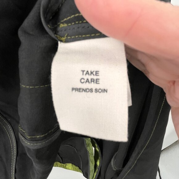 Avec Les Filles Trench Coat Size M Green Crinkle Satin Double Breasted-Flawed - Picture 13 of 15